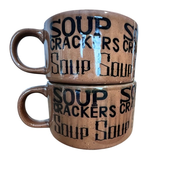 Vintage "Soup & Crackers" stoneware mugs, Japan, speckled brown Collectible - Picture 3 of 9